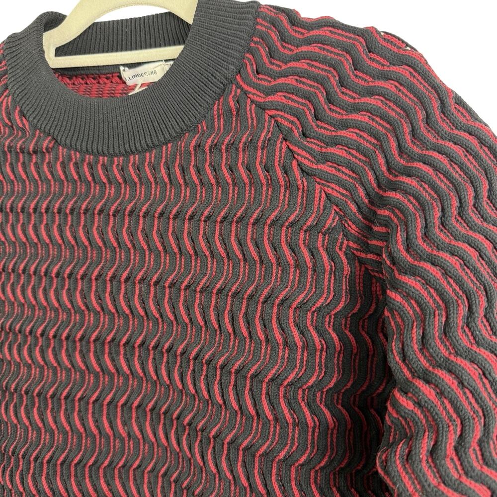 J. Lindeberg NWOT Marine Tech Crochet Sweater Medium Red Black Striped Preppy